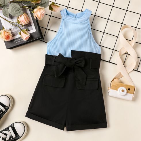 Toddler Girl Two Tone Panel Belted Ribbed Cotton Halter Romper ColorBlock big image 1