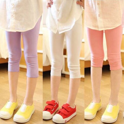 Kid Girl Basic Solid Color Capri Leggings