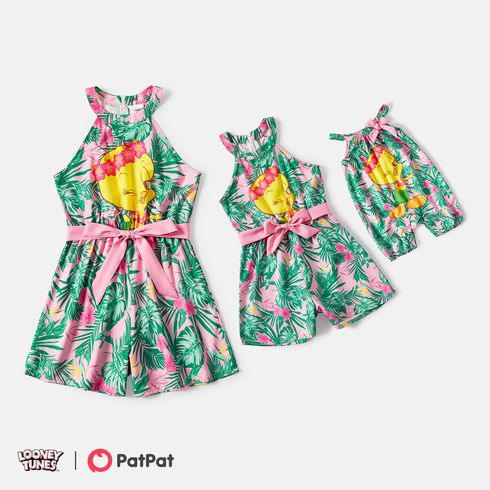 Looney Tunes Mommy and Me Allover Print Halter Belted Rompers