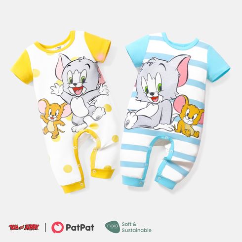 Tom and Jerry Baby Boy Short-sleeve Graphic Print Polka Dots or Striped Naia™ Jumpsuit Yellow big image 2