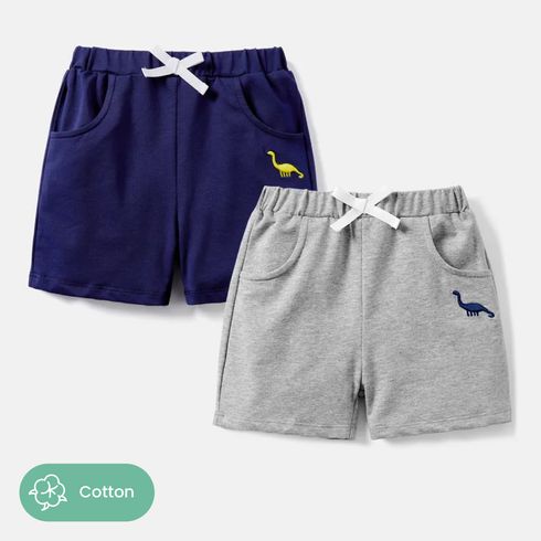 Toddler Boy Animal Dinosaur Embroidered Elasticized Cotton Shorts