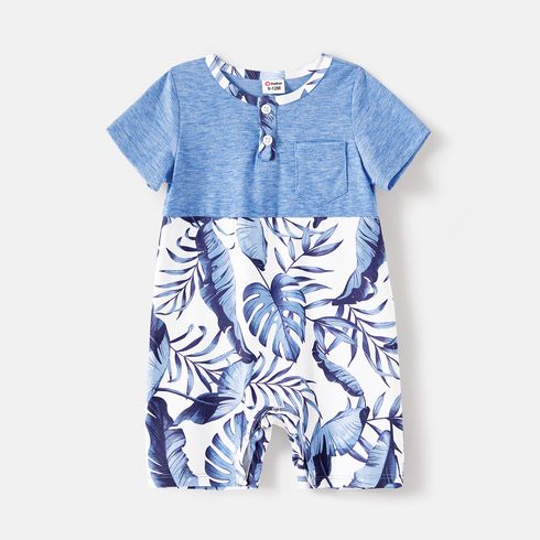 Family Matching Allover Leaf Print Naia™ Cami Dresses and Short-sleeve Colorblock T-shirts Sets lightbluewhite big image 18