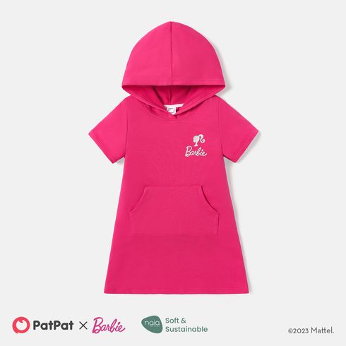 Barbie Toddler/Kid Girl Pocket Design Hooded Cotton Short-sleeve Dress Roseo big image 1