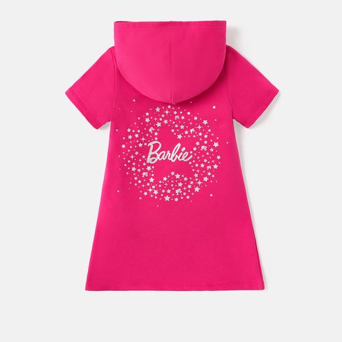 Barbie Toddler/Kid Girl Pocket Design Hooded Cotton Short-sleeve Dress Roseo big image 3