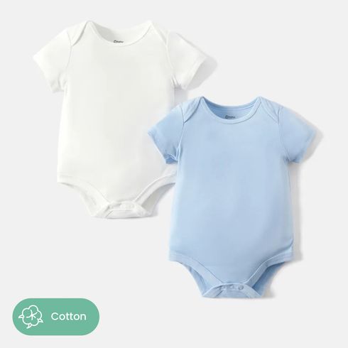 2-Pack Baby Girl/Boy 100% Cotton Solid Color Short-sleeve Rompers