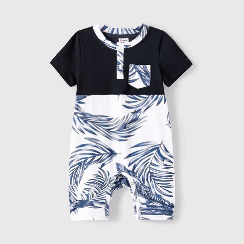 Family Matching Cotton Short-sleeve T-shirt and Plant Print Naia™ Spliced Ruffle Trim Cami Dresses Sets Tibetanblue big image 13