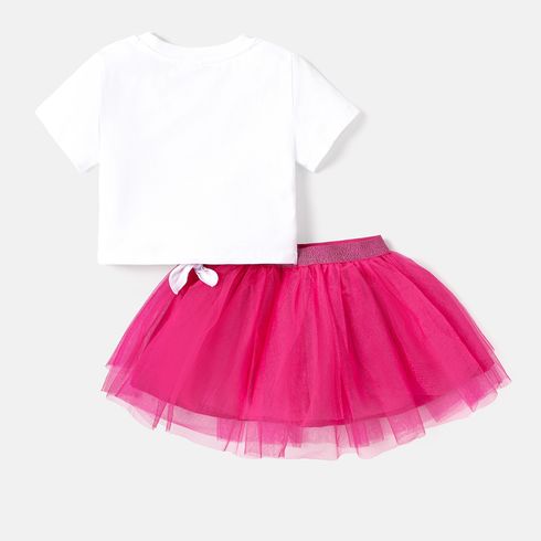 Barbie 2pcs Toddler Girl Tie Knot Cotton Tee and Mesh Skirt Set PinkyWhite big image 2