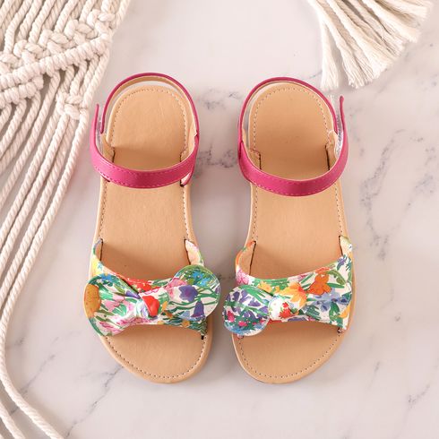 Toddler / Kid Floral Pattern Bow Decor Sandals Multi-color big image 3