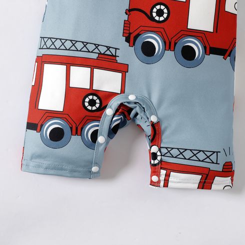 Baby Boy Allover Fire Engine Print Short-sleeve Romper Blue big image 5