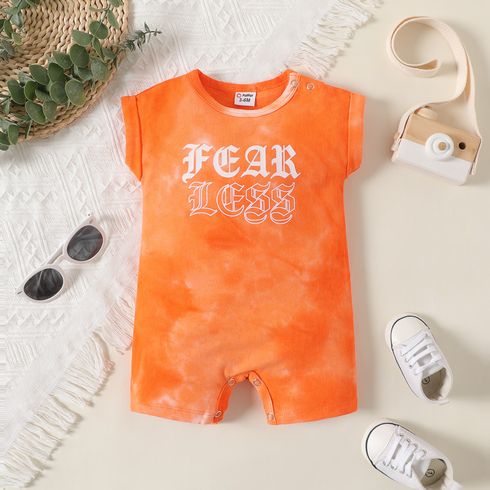 Baby Boy/Girl 100% Cotton Short-sleeve Letter Print Tie Dye Romper