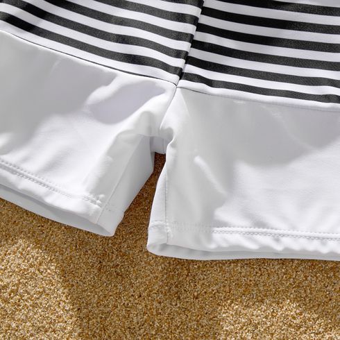Family Matching Colorblock One Shoulder Cut Out One-piece Swimsuit and Striped Spliced Swim Trunks Shorts DeepTurquoise big image 5