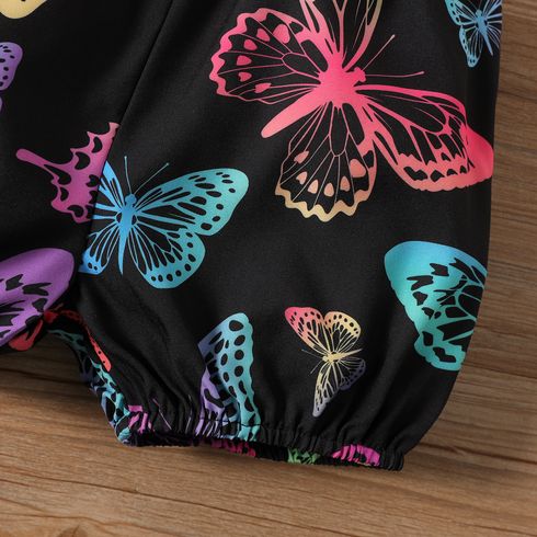 3pcs Baby Girl 100% Cotton Off Shoulder Puff-sleeve Bow Front Shirred Top and Allover Butterfly Print Shorts & Headband Set Colorful big image 5
