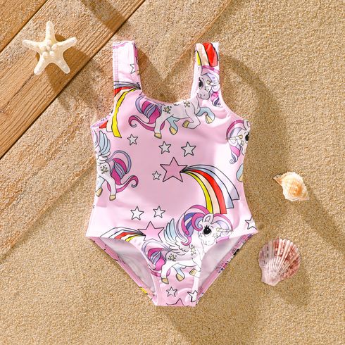Toddler Girl Playful Unicorn Print Sleeveless Onepiece Swimsuit