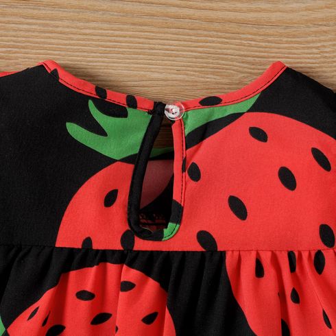 Baby Girl Girl Strawberry Print Flutter-sleeve Dress Red big image 5