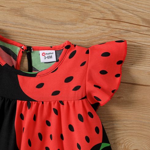 Baby Girl Girl Strawberry Print Flutter-sleeve Dress Red big image 3