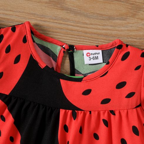 Baby Girl Girl Strawberry Print Flutter-sleeve Dress Red big image 4