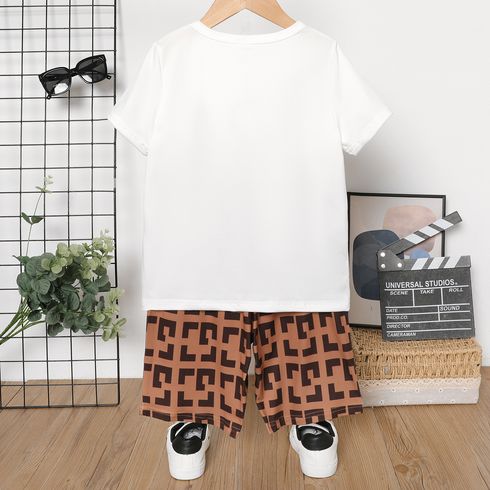 2pcs Kid Boy Messenger Bag Print Short-sleeve Tee and Geometry Print Shorts Set White big image 2