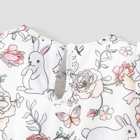 <Bunny's Garden> Easter Baby Girl Allover Rabbit Print Short-sleeve Dress or Jumpsuit Colorful big image 6