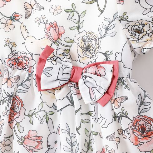 <Bunny's Garden> Easter Baby Girl Allover Rabbit Print Short-sleeve Dress or Jumpsuit Colorful big image 4