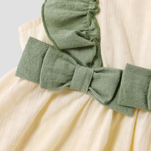 <Romance of the Forest> Baby Girl 100% Cotton Ruffle Trim Bow Front Sleeveless Dress Green big image 4
