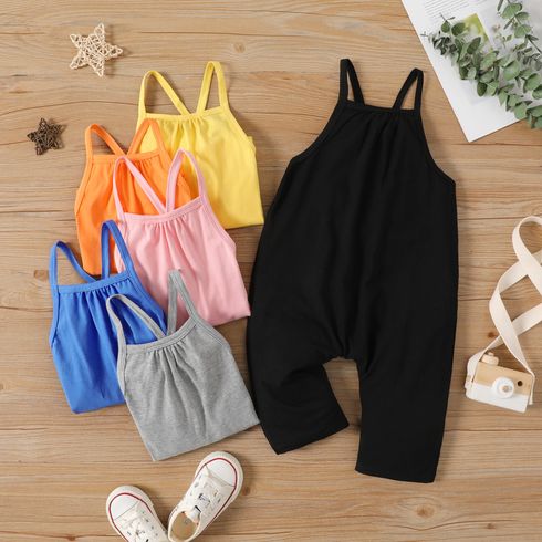Toddler Girl/Boy Solid Color Cotton Sleeveless Jumsuits