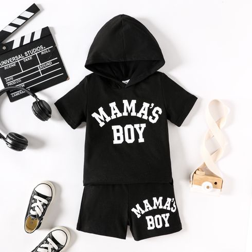 2pcs Toddler Boy Letter Print Short-sleeve Sports Hoodie and Shorts Set