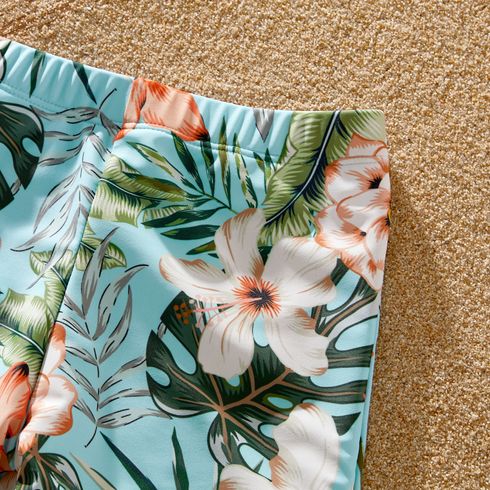 Family Matching Solid & Floral Print Spliced Crisscross Cut Out One-piece Swimsuit or Swim Trunks Shorts Blue big image 13
