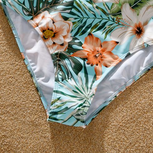 Family Matching Solid & Floral Print Spliced Crisscross Cut Out One-piece Swimsuit or Swim Trunks Shorts Blue big image 8