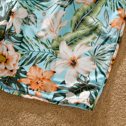 Family Matching Solid & Floral Print Spliced Crisscross Cut Out One-piece Swimsuit or Swim Trunks Shorts Blue big image 5