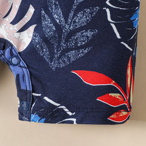 Baby Boy Bow Tie Decor Allover Palm Leaf Print Short-sleeve Naia™ Romper DeepBlue big image 5
