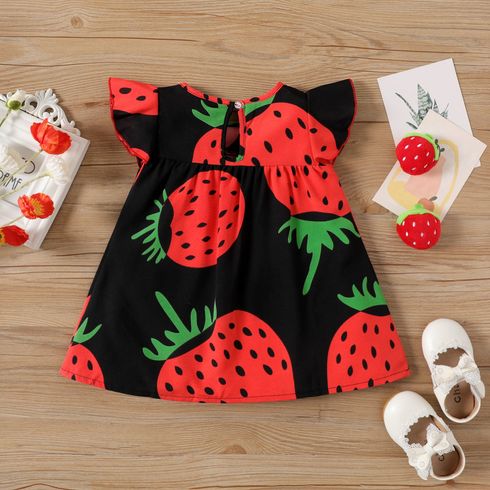Baby Girl Girl Strawberry Print Flutter-sleeve Dress Red big image 2