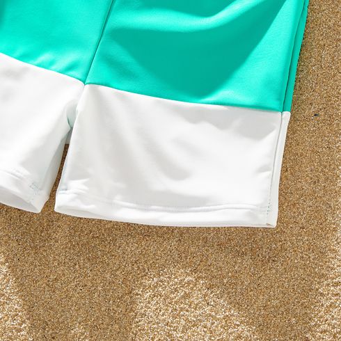 Family Matching Colorblock One-piece Swimsuit or Swim Trunks Shorts Peacockbluewhite big image 5