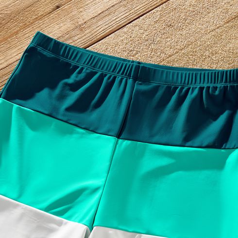 Family Matching Colorblock One-piece Swimsuit or Swim Trunks Shorts Peacockbluewhite big image 18