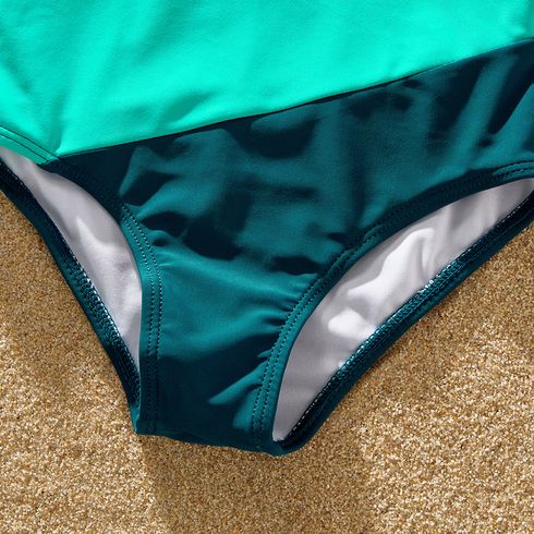 Family Matching Colorblock One-piece Swimsuit or Swim Trunks Shorts Peacockbluewhite big image 10