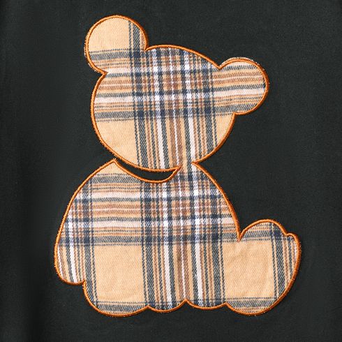 2pcs Kid Boy Little Bear Embroidered Short-sleeve Tee and Plaid Shorts Set Black big image 3