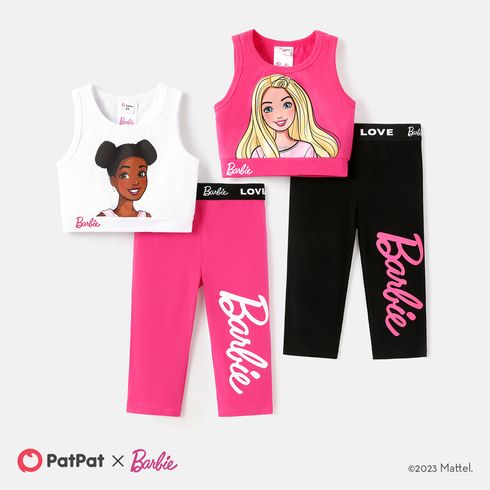 Barbie Toddler/Kid Girl 2pcs Character Print Cotton Sleeveless Tee and Leggings Set Roseo big image 2