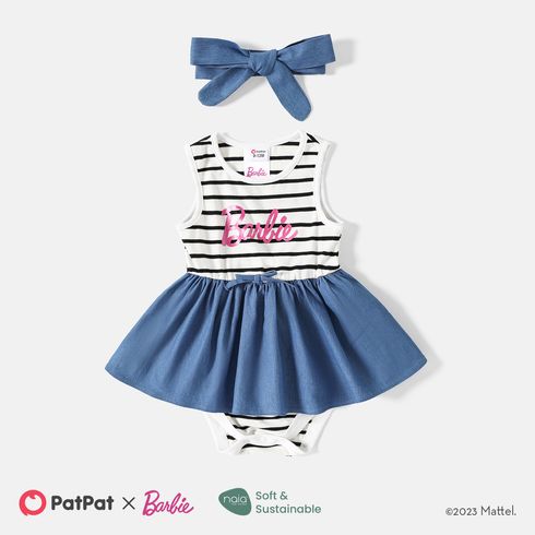 Barbie Mommy and Me Letter Graphic Cotton Striped Spliced Tank Dresses BLUE WHITE big image 1