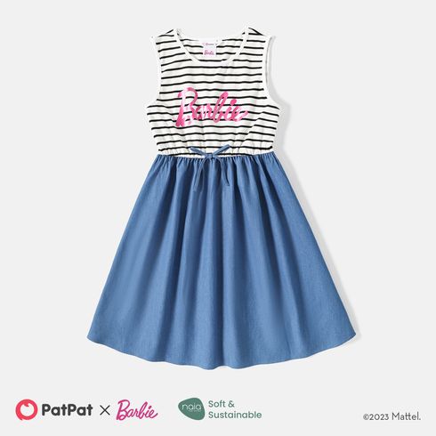 Barbie Mommy and Me Letter Graphic Cotton Striped Spliced Tank Dresses BLUE WHITE big image 10