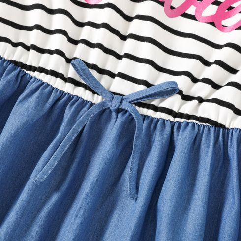 Barbie Mommy and Me Letter Graphic Cotton Striped Spliced Tank Dresses BLUE WHITE big image 3