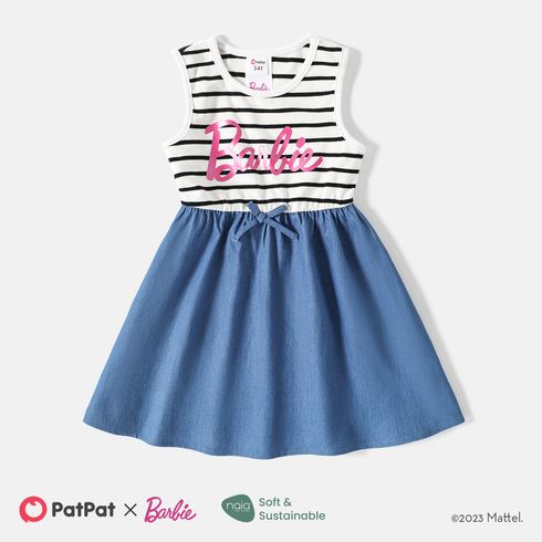 Barbie Mommy and Me Letter Graphic Cotton Striped Spliced Tank Dresses BLUE WHITE big image 7