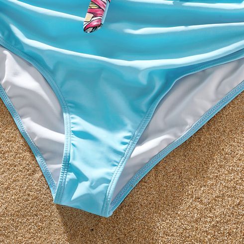 Family Matching Solid & Floral Print Knot Front Deep V Neck Ruffled One-piece Swimsuit or Swim Trunks Shorts Blue big image 7