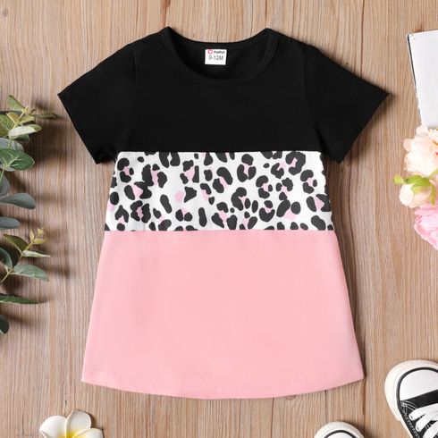 Baby Girl Leopard Print Colorblock Splice Short-sleeve Naia™ Dress
