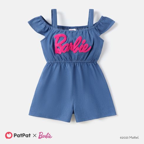 Barbie Kleinkind/Kind Mädchen schulterfreier Jeans-Baumwoll-Slip-Strampler Denim Blue big image 1