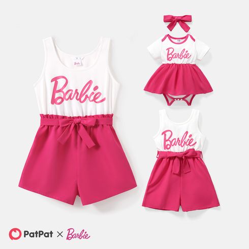 Barbie Sibling Matching Short-sleeve Letter Print Spliced Rompers