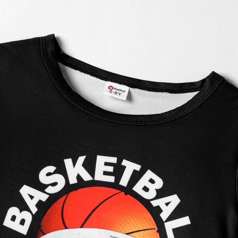 2pcs Kid Boy Basketball Print Sports Tee and Colorblock Shorts Set Orange color big image 2