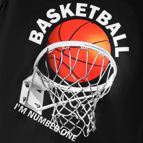 2pcs Kid Boy Basketball Print Sports Tee and Colorblock Shorts Set Orange color big image 3