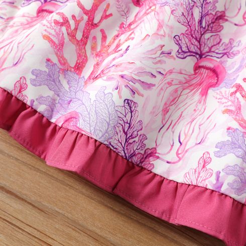 2pcs Baby Girl Allover Floral Print Ruffle Hem Cami Dress & Headband Set Colorful big image 4
