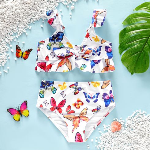 2pcs Kid Girl Butterfly Print Ruffled Swimsuit