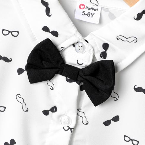 2pcs Kid Boy Allover Print Short-sleeve Bow Tie Shirt and Black Shorts Set Black big image 3