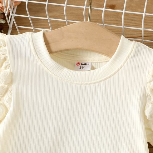 Toddler Girl Puff Sleeve Solid Ribbed Dress Apricot big image 3